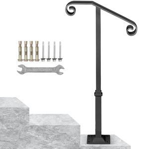 Ringhiera per scale esterna in ferro battuto grigio transizionale, a montante singolo, dispositivo di assistenza per portico per 1-2 gradini - Product Image 5