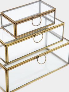 HOUSEEYOU Glass Storage <b>Box</b> with Gold Metal Frame 6-10L Organizer for Makeup Tools and Accessories <b>Vanity</b> Desk Use - Product Image 5
