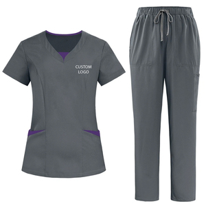 Medical <b>Scrubs</b> <b>Set</b> Wholesale Slim Fit V-Neck Top Cargo Pants Breathable Quick Dry Custom Embroidery OEM Nurse Bulk Uniform <b>Set</b> - Product Image 2