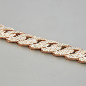 Collar llamativo chapado en oro rosa con circonita cúbica, cadena de eslabones, joyería hiphop para fiestas unisex. - Product Image 2