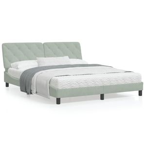 Cadre de lit Queen en velours gris clair, lit rectangulaire rembourré - Product Image 1