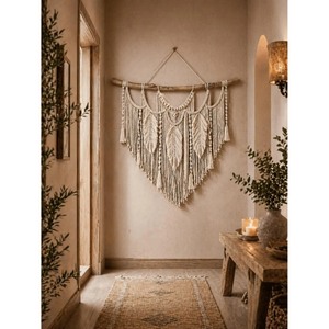 Décoration murale bohème en macramé de qualité assurée avec motif plume, en fibres naturelles, pour le salon - Product Image 3