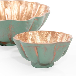 Ensemble de 2 bols ronds décoratifs en aluminium moulé finition cuivre turquoise, bols patinés - Product Image 2