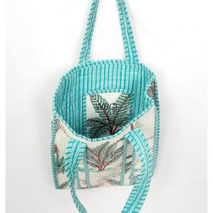 Sac fourre-tout en coton matelassé élégant avec motif géométrique moderne et fermeture à glissière, sac multifonctionnel pour le shopping, les voyages, la plage - Product Image 5