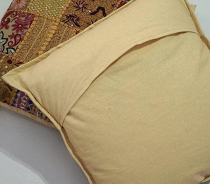 Handmade Patchwork Embroidered Cushion Cover Square Bohemian Style Cotton Linen <b>Home</b> Decor India Made - Product Image 4