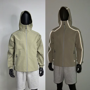 Unisex Casual <b>Waterproof</b> Reflective Strip Jacket Autumn Winter Sports Lightweight Quick Drying Stand Collar Zipper Jacket - Product Image 2