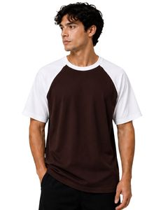 Manufacturer Custom Chocolate Brown And <b>White</b> Raglan T Shirt For Men Short Sleeve Crew Neck Cotton <b>Tee</b> Custom Casual Color Block - Product Image 1