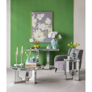 Grande Tavolo da Pranzo Specchiato 71x39.5x31.5 con Elegante Design Floreale e Finitura Argento, Arredamento Elegante per la Casa - Product Image 4