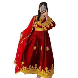 Robes de mariée afghanes grande taille, nouveaux modèles, très demandées, pour femmes, style Kuchi, pour fêtes, broderies modernes, appliques en dentelle, volants, coupe trapèze - Product Image 1