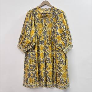 Vestido Casual Midi para Mujer, Tejido 100% Algodón, Liso, Manga Corta, Cintura Imperio, Estilo Babydoll, Cuello en V, Holgado, Funcional - Product Image 1