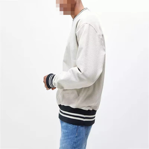 Nouveau Sweat-shirt Col Rond Rayé à Revers Côtelés Tendance 2026 en Coton Pur Blanc Coupe Oversize pour Hommes – Tenue Décontractée - Product Image 3