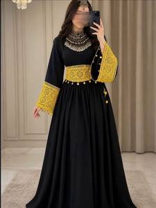 <b>Modest</b> Red High Neck Maxi <b>Dress</b> Long Bell Sleeve Gold Lace A-Line Floor Length <b>Party</b> <b>Dress</b> - Product Image 4