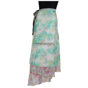 38-Inch Plus Size Multilayer Magic Silk Long <b>Wrap</b> <b>Skirt</b> Vintage Hippie Indian Silk Saree with Bohemian Halter for Summer - Product Image 3