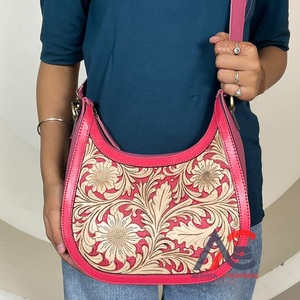 Handmade Western Hand <b>Tooled</b> <b>Leather</b> Shoulder Bag for Women Floral Carved Genuine <b>Leather</b> Cowgirl Purse Crossbody Saddle Handbag - Product Image 1