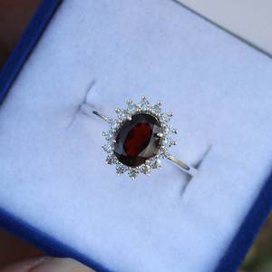 Vintage Oval <b>Garnet</b> <b>Ring</b> Sterling <b>Silver</b> Cubic Zirconia Gemstone Engagement <b>Ring</b> Gift For Her Jewelry - Product Image 4
