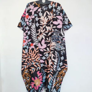 Vestido Kaftan de Algodón con Estampado de Hojas Hecho a Mano, Traje Ligero de Playa Estilo Indio - Product Image 1