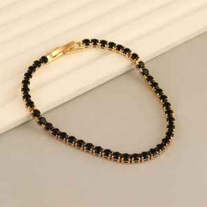 Pulsera delicada de ónix negro, plata de ley 925, chapada en oro de 14 quilates, con circonita cúbica, joyería fina para mujer - Product Image 3