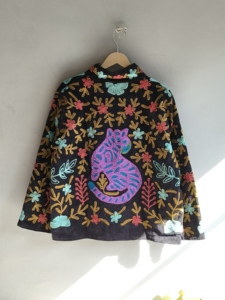 Women's Black Embroidered Floral <b>Cat</b> <b>Stand</b> Collar Jacket Bohemian Long Sleeve Autumn Coat GIFT FOR HER - Product Image 6