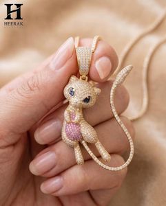 Bijoux Hip Hop Personnalisés, Pendentif Personnage Anime Blanc Rose Sertie de Pierres, Breloque Chat - Product Image 6