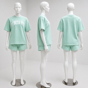 Ensemble deux pièces décontracté pour femme en coton violet, t-shirt à col rond et short, coupe ample, idéal printemps-été, vente en gros - Product Image 4