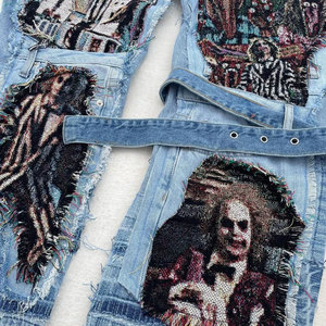 EXITO INTL Gothic Ripped Denim Pants Pockets Straps <b>Men's</b> Distressed Streetwear Style Elastic Baggy for Wash <b>Drawstring</b> - Product Image 4