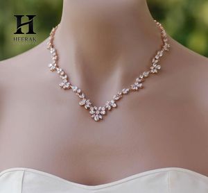 Collier tennis en or rose avec diamants de laboratoire taille marquise, 14K 18K, motif floral en grappe en forme de V, collier de mariage nuptial, bijoux personnalisés - Product Image 2