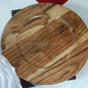 Assiette de présentation en bois d'acacia massif écologique sur mesure, vaisselle de haute qualité, 9 pouces, polie pour table - Product Image 1