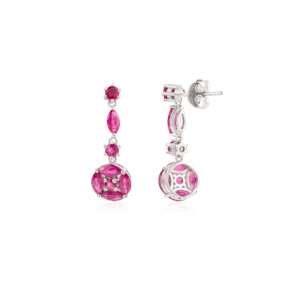 Pendientes colgantes de plata de ley 925 con rubíes naturales de corte marquesa y redondo, los más vendidos, para joyería fina de mujer al por mayor. - Product Image 5