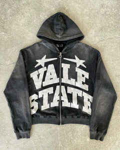 Fabricant Logo personnalisé poids lourd lavage à l'acide soleil délavé en détresse vintage applique broderie patch surdimensionné sweats à capuche zippés - Product Image 4