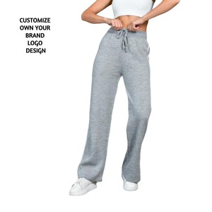 Bohemian Grey Sweatpants White Stripe Drawstring Waist Wide Leg Slight Flare Bottom Causal Wear Tracksuits <b>Trouser</b> <b>Women</b> Pants - Product Image 3