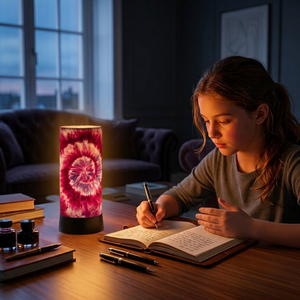 Lámpara de Mesa LED con Diseño Tie Dye Fucsia, Lámpara de Noche Decorativa Hecha a Mano, Lámpara de Acento Moderna para Dormitorio, Sala de Estar u Oficina - Product Image 4