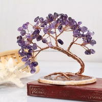 Cenicero de Cristal de Amatista Tallado a Mano con Base de Rodajas de Ágata Púrpura de Alta Calidad, Decoración de Piedras Preciosas de Feng Shui Bonsái