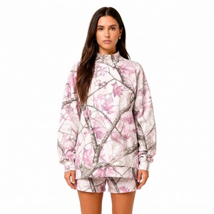 Conjunto de Dos Piezas de Sudadera de Manga Larga con Cuello Alto y Pantalones Cortos de Camuflaje para Mujer, Informal, Cómodo, Transpirable, de Forro Polar, para Otoño - Product Image 4