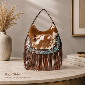 Premium Handmade Hair-On Cowhide Leather Fringe Hobo Bag Women | Western Boho Genuine Leather Shoulder <b>Handbag</b> | Vintage Single - Product Image 3