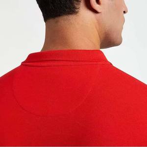 Polo de manga corta para hombre, rojo y azul marino, con bloques de color, de algodón sólido, transpirable, informal, tejido, de corte regular. - Product Image 6