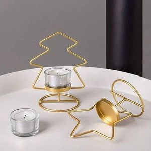 Porte-bougies en métal doré en forme d'étoile de Noël, modernes, écologiques, durables et décoratifs pour la table des fêtes - Product Image 1