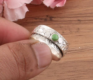 Anillo Giratorio Antiestrés de Plata de Ley 925 con Jade Verde Natural, Joyería de Meditación Boho Unisex, Venta al por Mayor - Product Image 4