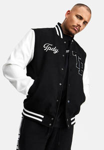 Blousons universitaires en coton chenille personnalisables pour homme, style streetwear, noir et blanc, collection hiver - Product Image 4