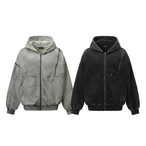 Men's Hooded Fleece <b>Jacket</b> Solid Color Zipper Closure Casual Loose Fit Autumn Wear Polyester Material - Product Image 1