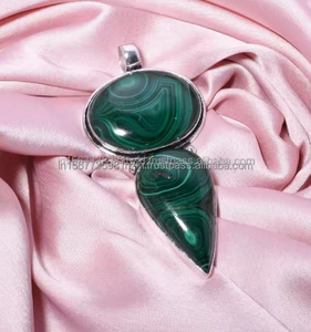 จี้เงินมรกต925จี้อัญมณีสร้อยคอทำด้วยมือเครื่องประดับมาลาไคต์ที่ไม่ซ้ำใคร - Product Image 1