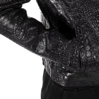 Veste en cuir de vachette gaufré croco haut de gamme pour homme, col montant, fermeture éclair frontale, respirante, mode hiver, style motard, personnalisable OEM