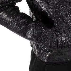 Chaqueta de Cuero Premium para Hombre con Estampado de Cocodrilo, Cuello Alto, Cierre Frontal con Cremallera, Transpirable, a la Moda, para Invierno, Estilo Biker, Personalizada OEM - Product Image 3