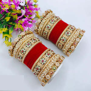 Handcrafted Bridal Velvet Bangles Set with Pota & Pearls Elegant Pearl <b>Bracelets</b> Fine Wedding Jewelry - Product Image 1