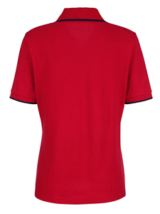 Polo de Manga Corta Rojo para Mujer, Estilo Casual de Punto de Color Sólido con Ribete Azul Marino y Cuello a Cuadros en el Interior - Product Image 6