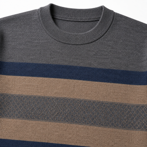 Pull en tricot rayé pour homme, manches longues, vêtement d'automne, épaisseur standard, 100% acrylique, anti-rides et confortable - Product Image 4