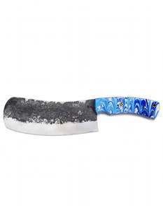 Cuchillo de Cocina para Carne, Forjado a Mano, de Acero con Alto Contenido de Carbono, con Mango de Resina Azul con Diseño de Remolino - Product Image 1
