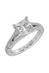 Bague solitaire taille princesse de 1,5 carat, créée en laboratoire, avec sangle fendue entièrement sertie de diamants, aspect diamant, élégante bague de mariage en argent - Product Image 3