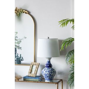Lámpara de Mesa de Cerámica Redonda Azul y Blanca D14x27.6, Estilo Elegante con Excelente Artesanía - Product Image 6