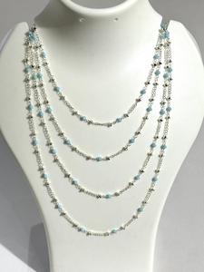 3mm <b>Turquoise</b> <b>Beaded</b> Necklace 4 Layer Silver Plated Multi Strand Statement Jewelry for Women - Product Image 1