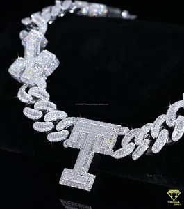 Cadena Cubana Cruzada Personalizada de 18 mm, Plata de Ley 925, Joyería Hip Hop Brillante con Incrustaciones de Diamantes Moissanite - Product Image 2